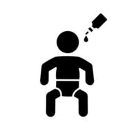 Oral vaccine to kid glyph icon. Silhouette symbol. Vaccination in drops. Polio prevention, immunization. OPV for children. Nasal, eye drops. Negative space. Vector isolated illustration