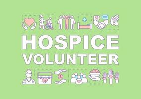 Hospice, hospital volunteer word concepts banner. Nursing. Presentation, website. Medical assistance. Isolated lettering typography idea with linear icons. Vector outline illustration