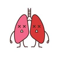 pulmones humanos muertos emoji icono de color. enfermedades respiratorias, problemas. tuberculosis, cáncer. sistema pulmonar insalubre. ilustración vectorial aislada vector