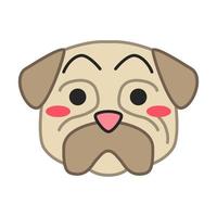 Pug cute kawaii vector character. Dog with hushed muzzle. Flushed animal with open mouth. Funny emoji, sticker, emoticon. Embarrassed domestic doggie. Isolated cartoon color illustration