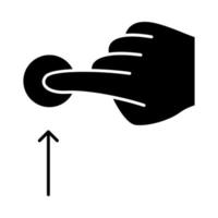 Vertical scroll up gesture glyph icon. Touchscreen gesturing. Human hand and fingers. Using sensory devices. Silhouette symbol. Negative space. Vector isolated illustration