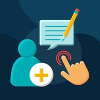 Add contact flat concept vector icon. New user registration idea cartoon color illustrations set. Enrollment. Register. Create account, record. Sign up, log in, enroll. Isolated graphic design element
