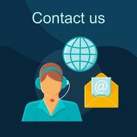 Contact us flat concept vector icon. Global helpdesk idea cartoon color illustrations set. Customer support service. Call center operator. Helpline. Phone tech desk. Isolated graphic design element