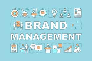 Brand management word concepts banner. Strategy analysis, planning. Relationship with target market. Presentation, website. Isolated lettering typography idea, linear icon. Vector outline illustration