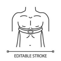 Electrical muscle stimulator linear icon. Heart rate, pulse monitor. Myostimulation. Muscle toner belt. Thin line illustration. Contour symbol. Vector isolated outline drawing. Editable stroke