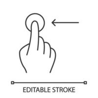 Horizontal scroll gesture linear icon. Touchscreen left gesturing. Human hand, fingers. Using sensory devices. Thin line illustration. Contour symbol. Vector isolated outline drawing. Editable stroke