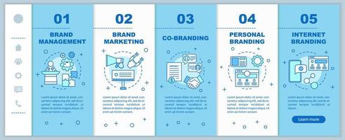 tipos de marca incorporación de plantillas vectoriales de páginas web móviles. marketing de marca. Idea de interfaz de sitio web de teléfono inteligente sensible con ilustraciones lineales. pantallas de pasos del tutorial de la página web. concepto de color vector