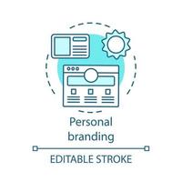 Personal branding concept icon. Self-positioning idea thin line illustration. Brand strategy. Marketing peoples careers as brands. orporate image. Vector isolated outline drawing. Editable stroke