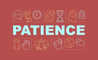 Patience word concepts banner. Yoga, meditation. Mindfulness. Presentation, website. Isolated lettering typography idea with linear icons. Capacity to tolerate trouble. Vector outline illustration