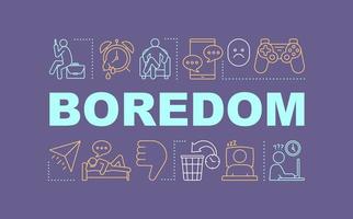 Boredom word concepts banner. Wasting of time. Apathy. Sad person. Presentation, website. Isolated lettering typography idea, linear icons. Boring work. Procrastination. Vector outline illustration