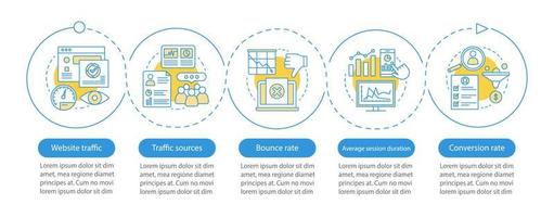 Website traffic vector infographic template. SMM metrics. Business presentation design elements. Data visualization with steps and options. Process timeline chart. Workflow layout with linear icons