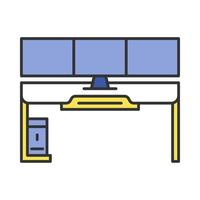 icono de color de escritorio de juegos. entorno de esports. Mobiliario ergonómico para el juego. mesa de ordenador de jugador. ilustración vectorial aislada vector