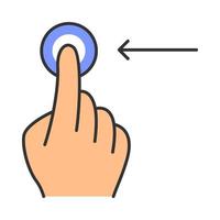 Horizontal scroll left gesturing color icon. Touchscreen gesture. Human hand and fingers. Tap, point, click. Using sensory devices. Isolated vector illustration