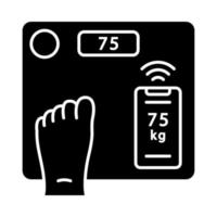 Smart wireless body scales glyph icon. Body mass index, muscle, fat measurement. Weight loss control device. Digital bathroom scales. Silhouette symbol. Negative space. Vector isolated illustration