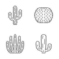 Conjunto de iconos lineales de cactus silvestres. suculentas. colección de cactus. saguaro, tubo de órgano, cactus gigante mexicano y barril. símbolos de contorno de línea fina. ilustraciones de contorno de vector aislado. trazo editable