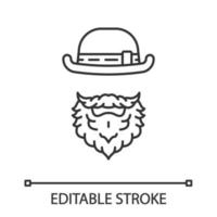 Leprechaun linear icon. Thin line illustration. Man with bowler hat and beard. Saint Patrick s Day contour symbol. Vector isolated outline drawing. Editable stroke