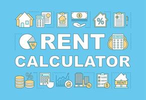 Alquile la bandera de conceptos de palabra de calculadora. búsqueda de vivienda y precios, descuento. presentación de arrendamiento de bienes raíces, sitio web. idea de tipografía de letras aisladas con iconos lineales. ilustración de contorno vectorial vector