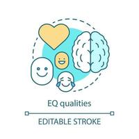 EQ qualities concept icon. Emotion management idea thin line illustration. Ability control, restrain feelings. Left, right brain hemisphere work. Vector isolated outline drawing. Editable stroke