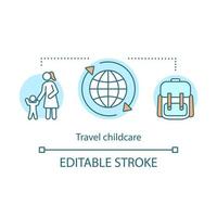 Travel childcare concept icon. Au pair, international nannies idea thin line illustration. Travel babysitter. Journey with children. Vector isolated outline drawing. Editable stroke