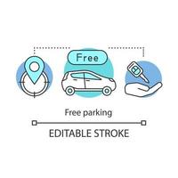 Free hotel parking concept icon. Valet parking, security area, rent car. Additional service for guests. Hotel amenity idea thin line illustration. Vector isolated outline drawing. Editable stroke