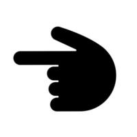 Backhand index pointing left glyph icon. Silhouette symbol. Turn left finger pointer. Hand gesture emoji. Negative space. Vector isolated illustration