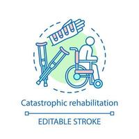 Catastrophic rehabilitation concept icon. Recovery idea thin line illustration. Body trauma, injury rehab program vector isolated outline drawing. Nursing services. Physical therapy. Editable stroke