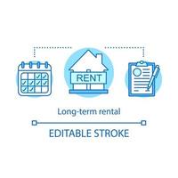 Long-term rental concept icon. Tenancy period. Property agreement. Calendar, house, contract. Real estate lease deal idea thin line illustration. Vector isolated outline drawing. Editable stroke