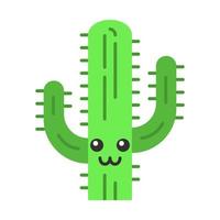 Saguaro flat design long shadow color icon. Cactus with smiling face. Wild cacti. American wildflower. Happy tropical plant. Houseplant. Succulent plant. Vector silhouette illustration