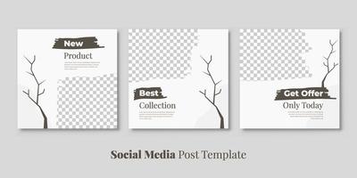 Sale social media post template with abstract brush. square banner white background with dry tree vector shape.