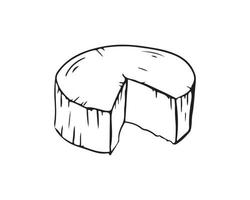 A piece of cheese drawn with a black outline. icon, doodle vector