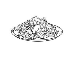 A plate of pasta drawn with a black outline. icon, doodle vector