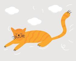 A cute cat is lying, a house cat. Red cat on a solid background vector