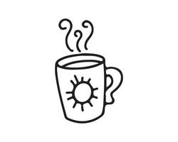 Mug with tea black outline, icon, doodle vector