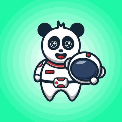 Funny Astronaut Panda holding helm with smile face