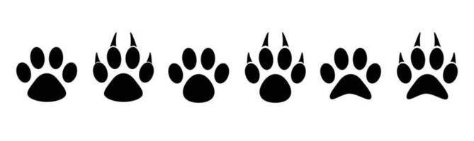 Dog and cat paw prints collection, paw icon set black icon vector