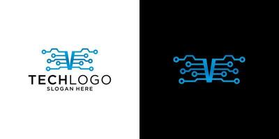 V logo technology design template vector