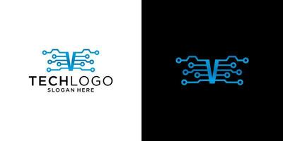 V logo technology design template vector