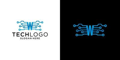 W logo technology design template vector