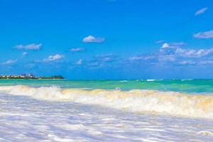 Tropical mexican beach waves turquoise water Playa del Carmen Mexico. photo