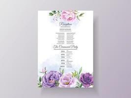 plantilla de tarjeta de invitación de boda floral hermosa y romántica