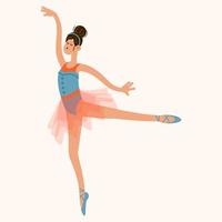 bailarina bailando en un traje de tutú de ballet. Ilustración de vector dibujado a mano en estilo plano de dibujos animados.