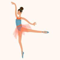 Dancing ballerina girl in a ballet tutu costume. Hand drawn vector illustration in cartoon flat style.