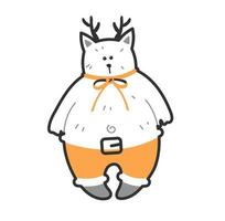 Cute christmas cat hand draw doodle illustration. Vector