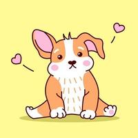 Cute corgi puppy sitting. Vector cartoon illustration