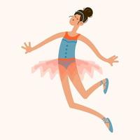 bailarina bailando en un traje de tutú de ballet. Ilustración de vector dibujado a mano en estilo plano de dibujos animados.