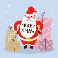 Santa with gifts. Christmas hand drawn illustration vector