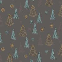 Hand drawn christmas pattern with fir trees and snowflakes. New Year. Doodle illustration vector