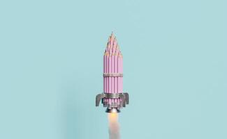 handmade rocket with pencils photo