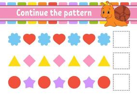 Continue the pattern. Education developing worksheet. Game for kids. Activity page. Puzzle for children. Riddle for preschool. Flat isolated vector illustration. Cute cartoon style.