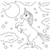 Magic fairy unicorn. Coloring book page for kids. Cartoon style character. Vector illustration isolated on white background.